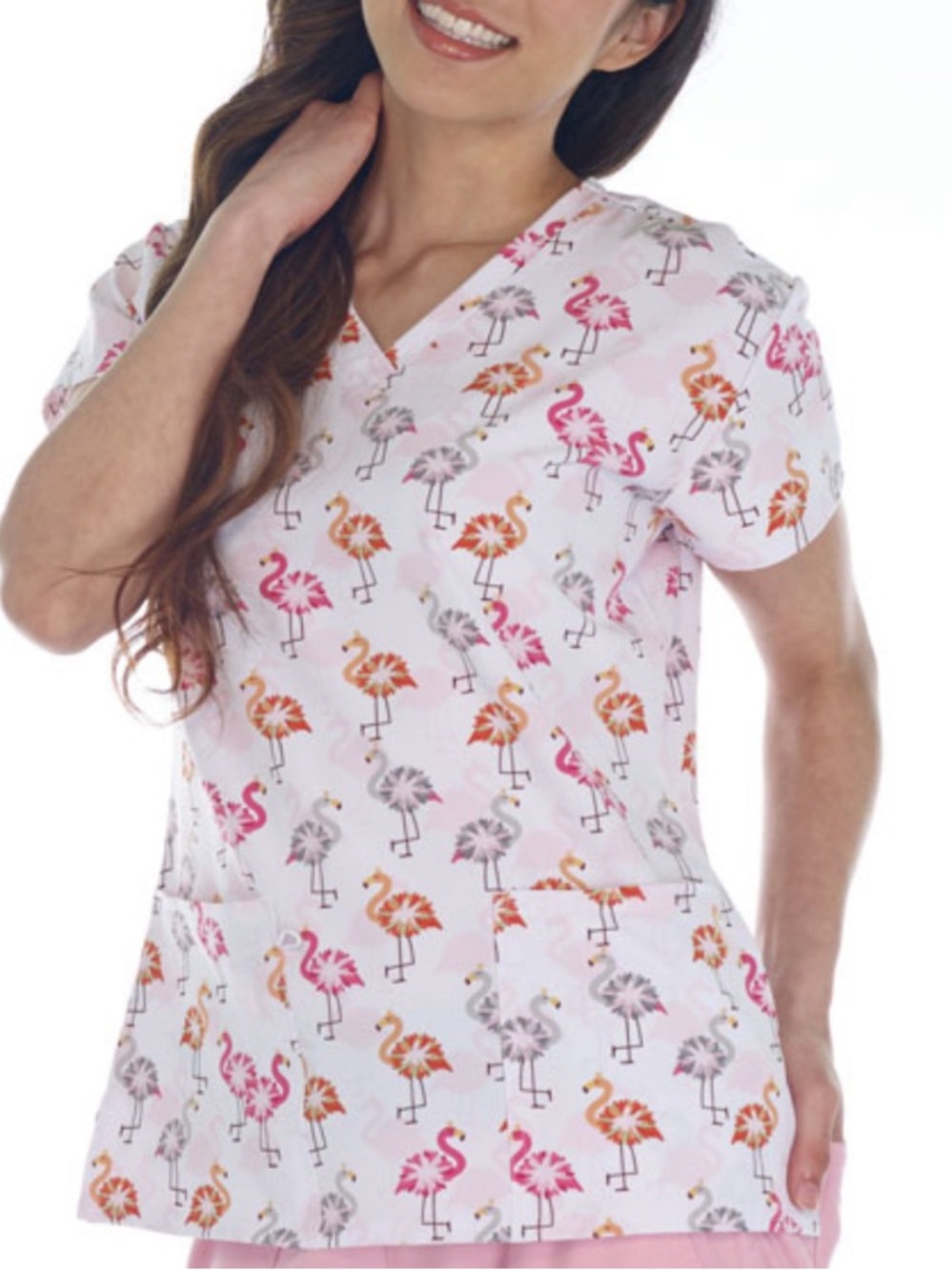 NWT Women’s XL Fancy Flamingo Scrubfinity PerformX Stretch Scrub Top